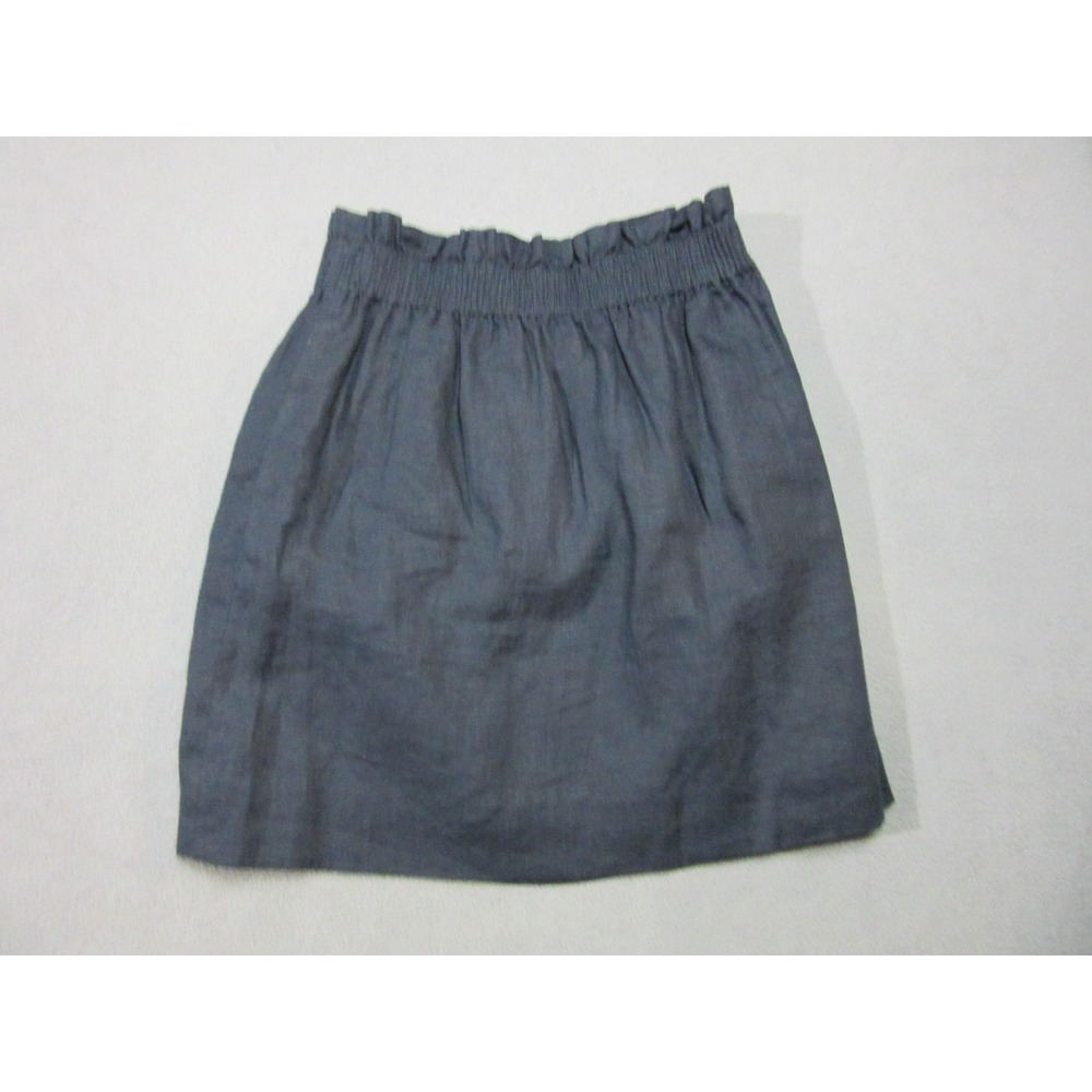 J Crew Skirt Womens 00 Navy Blue Linen Mini Pleated Lined Elastic Waist